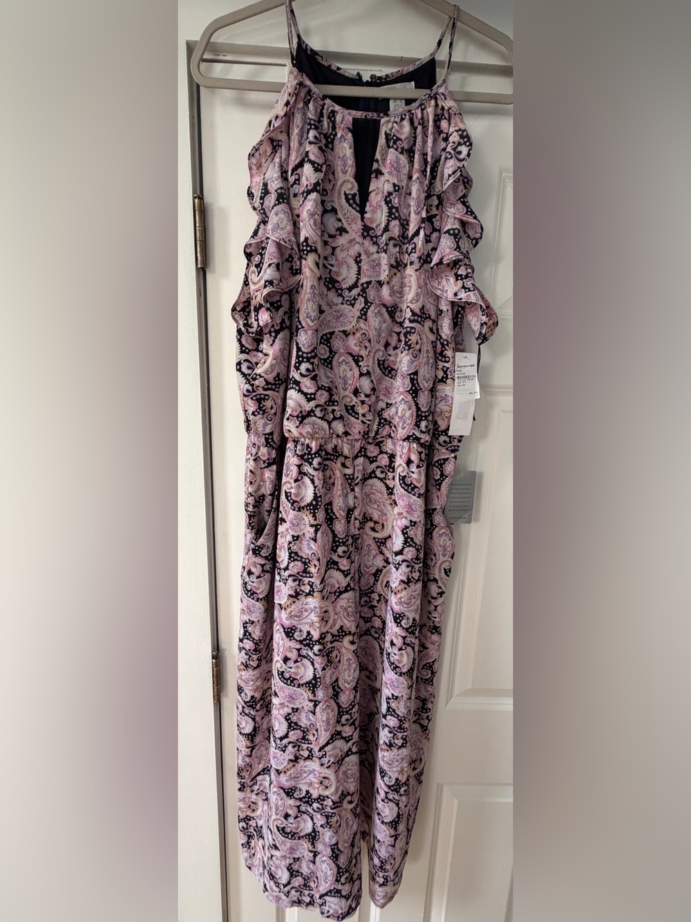 London Times Pink Paisley Ruffle Cold-Shoulder Maxi Dress